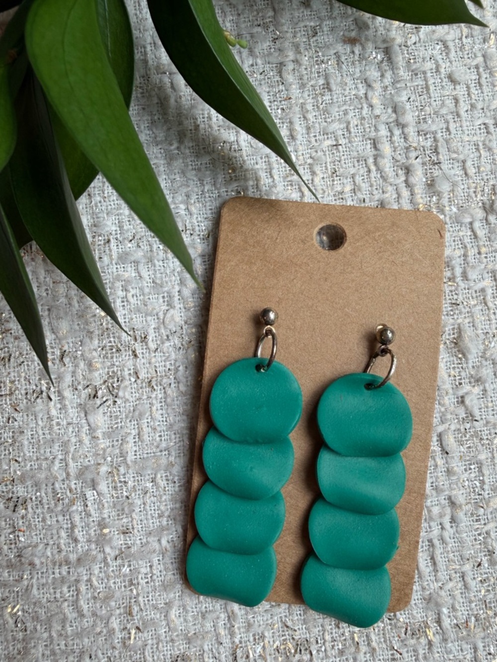 Handmade Polymer Clay Earrings - Green Layered Discs